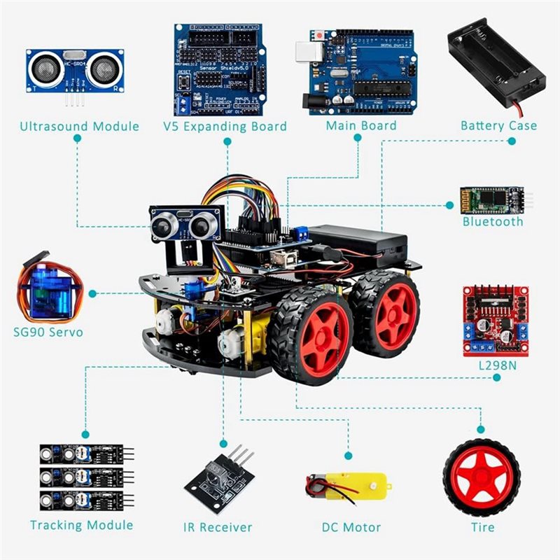 طقم سيارة روبوتية ذكية WOWFU-4 - مراجعة Arduino Robot وسعره